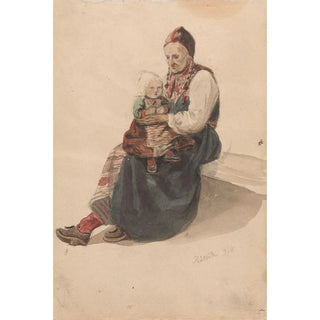 Adolph Tidemand - Kone med barn p fanget Rttvik.webp