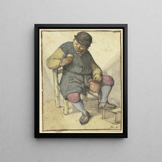 Adriaen van Ostade - Sitzender Bauer von vorn mit Krug und Glas.webp