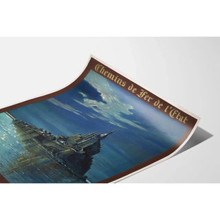 Affiche Mont-Saint-Michel vintage – Vue de nuit au clair de lune