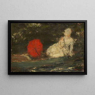 Albert von Keller - Frau und Kind im Freien mit rotem Parasol.webp