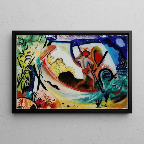 Drie meisjes in een boot - August Macke — ingelijst kunstwerk aan de muur
