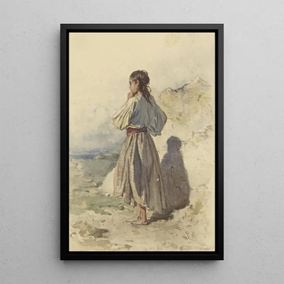 August von Pettenkofen - Hongaarse vrouw staande driekwart naar links op de rug gezien.webp