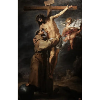 Bartolom Estebn Murillo - Saint Francis of Assisi embracing the crucified Christ.webp