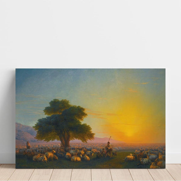 Reproductie van het schilderij van Bergers met hun kudde bij zonsondergang - Ivan Konstantinovich Aivazovsky