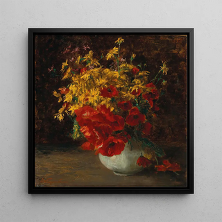 Bouquet de fleurs des bois, coquelicots et marguerites jaunes dans un vase - Olga Wisinger-Florian
