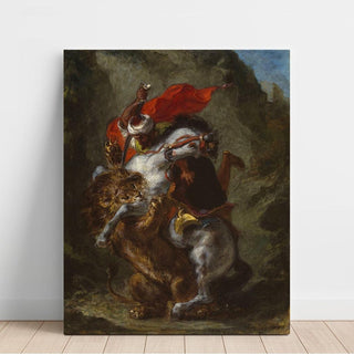 Cavalier arabe attaqué par un lion - Eugène Delacroix | Reproduction Tableau Décoration murale affiche copie