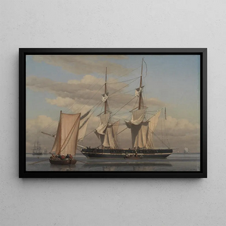 Christoffer Wilhelm Eckersberg - An American Naval Brig Lying at Anchor while Her Sails Are Drying.webp