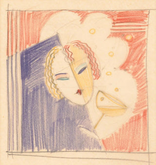 Croquis divers pour dessus de table incrustés avec visage féminin et boisson cocktail - Winold Reiss