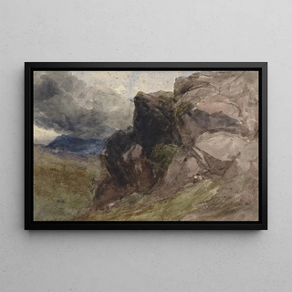 David Cox - Rocky landscape in Wales with figure drawing in the foreground to the right.webp