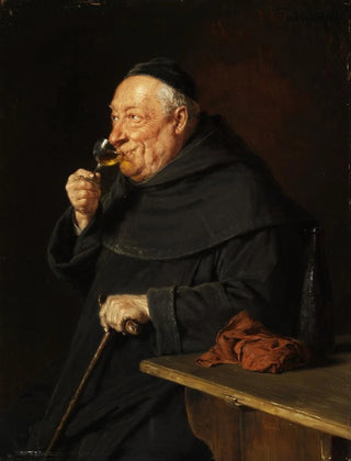 Eduard von Grtzner - Benediktinermnch mit Wein beim Frhschoppen.webp