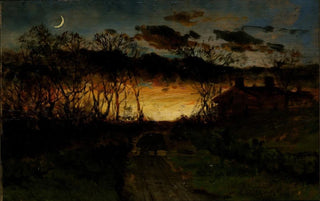 Edward Mitchell Bannister - Untitled sunset with quarter moon and farmhouse.webp