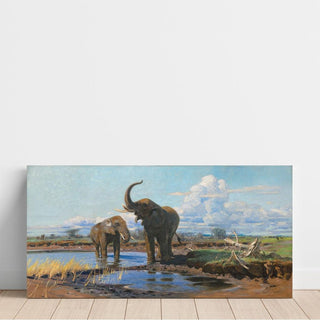 Éléphants au point d'eau - Wilhelm Kuhnert | Reproduction Tableau Décoration murale affiche copie