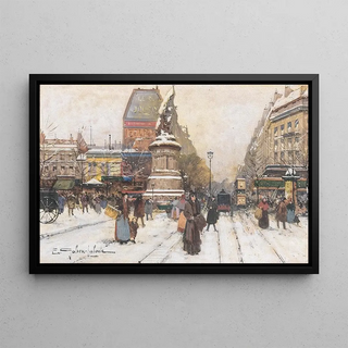 Eugne GalienLaloue - The Place de Clichy in Snow Paris.webp