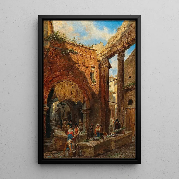 Vue du portique d'Octavie à Rome avec l'ancien marché aux poissons - Franz Alt — ingelijst kunstwerk aan de muur