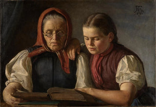 Hans Thoma - Mother and sister of the artist reading the Bible.webp