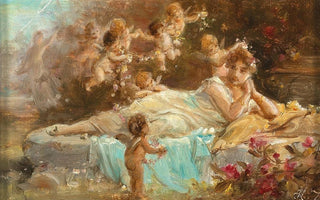 Hans Zatzka - A Reclining Young Lady with Putti.webp