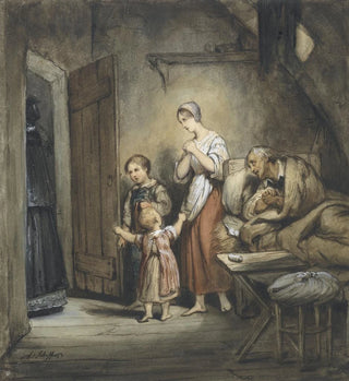 Ary Scheffer - Zieke man in bed met naast hem een vrouw en twee kinderen.webp