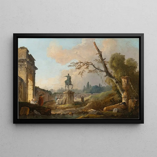 Hubert Robert - Landscape with ruins and the statue of Marcus Aurelius.webp