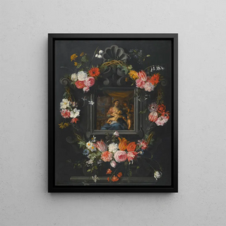 Jan Brueghel the Younger - A Garland Of Flowers Surrounding The Virgin And Child.webp
