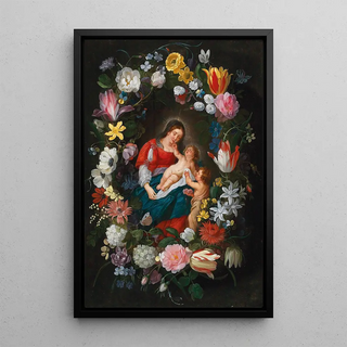 Jan Brueghel the Younger - The Virgin and Child with the Infant Saint John the Baptist surrounded by a garland of flowers.webp