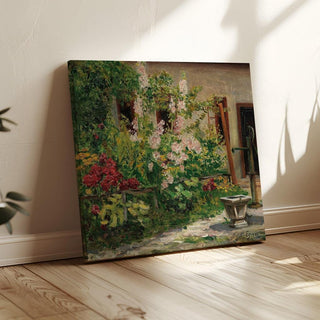 Jardin de devant avec des roses trémières en fleurs - Marie Egner | Reproduction Tableau Décoration murale affiche copie