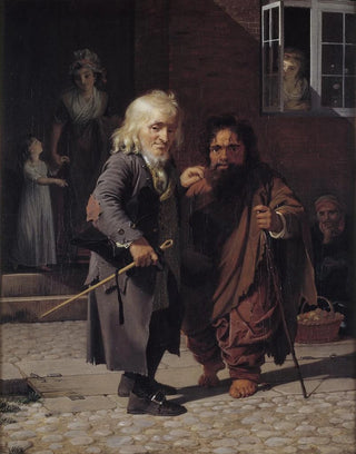 Jens Juel - Two Dwarfs Obligeert a Jewish pigtailribbon Vendor beside the Roman Dwarf Bajocco in one of the Streets of Copenhagen.webp