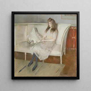 Jeune fille assise sur un canapé dit Symphonie en blanc Mademoiselle Paulmier - Paul César Helleu