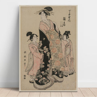 La courtisane Hinazuru de Chojiya avec ses suivantes Tsuruji et Tsuruno - Kitagawa Utamaro | Reproduction Tableau Décoration murale affiche copie