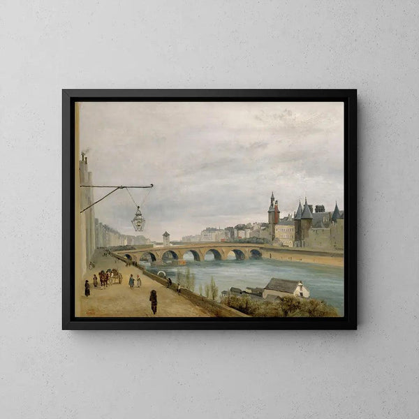 Reproductie van het schilderij De Brug bij de Change, gezien vanaf de quai de Gesvres - Jean-Baptiste-Camille Corot