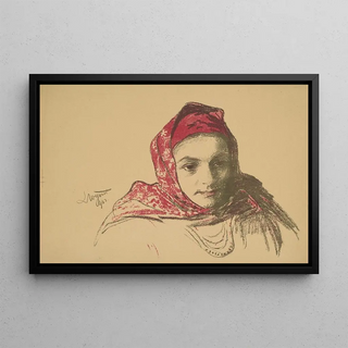 Leon Wyczkowski - Head of a girl from Cracow in a red scarf.webp