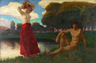 Ludwig von Hofmann - Idyll Mnnlicher und weiblicher Halbakt in der Landschaft.webp
