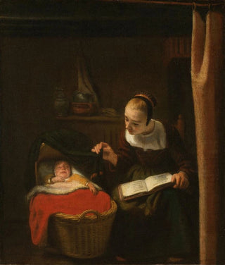 Nicolaes Maes - Young Woman at a Cradle.webp
