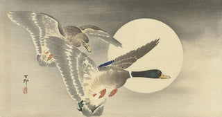 Ohara Koson - Two ducks at full moon.webp