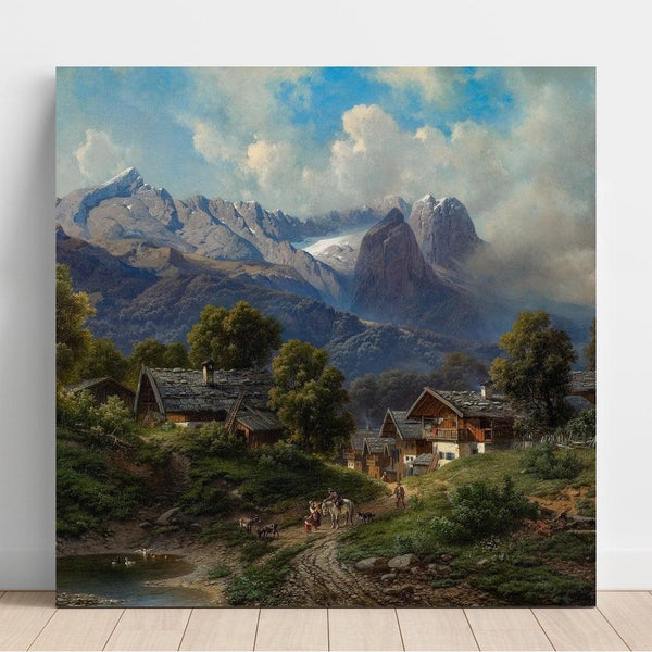 Reproductie van het schilderij van Partenkirchen in Beieren bij zonsopgang - Carl Millner