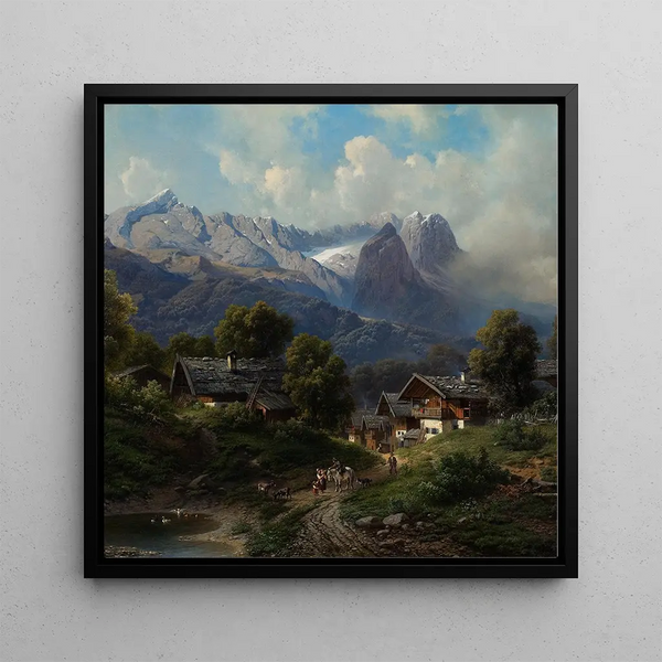 van Partenkirchen in Beieren bij zonsopgang - Carl Millner — wandpresentatie van het kunstwerk