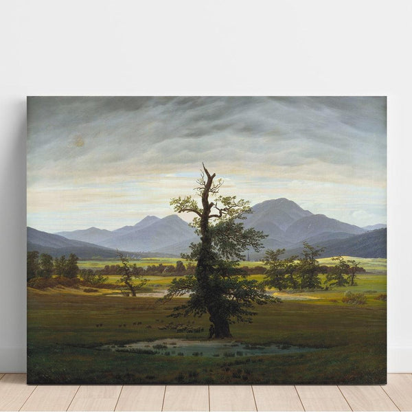 Reproductie van het schilderij Landschapschilderij van een dorp in het ochtendlicht - Caspar David Friedrich