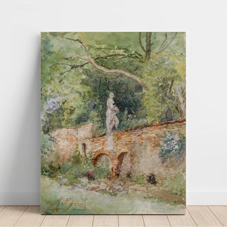 Pont en briques avec une statue en pierre à Mödling - Marie Egner | Reproduction Tableau Décoration murale affiche copie