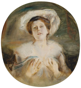 Portrait d'une dame avec un chapeau blanc - Franz von Lenbach
