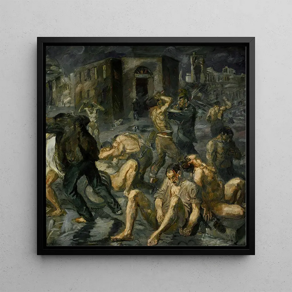 scène van de vernietiging van Messina - Max Beckmann — ingelijst kunstwerk aan de muur