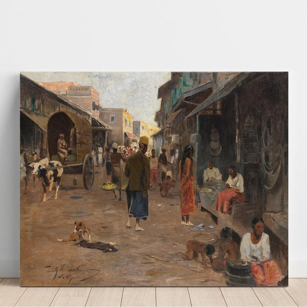 Reproductie van het schilderij van een Straatscène in Ceylan (Sri Lanka) - Wilhelm Kuhnert