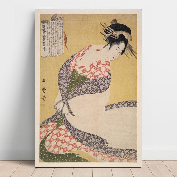Reproductie van het schilderij Shira-uchikake - De witte overjas - Kitagawa Utamaro
