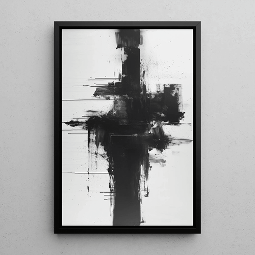 Tableau Abstrait Noir et Blanc – Impulsion Abstraite | Affiche Minimaliste Énergique | Poster Moderne Expressionniste Monochrome