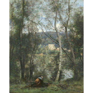 Une Femme Ramassant du Bois à Ville-d'Avray - Jean-Baptiste Camille Corot | Reproduction Tableau Décoration murale affiche copie
