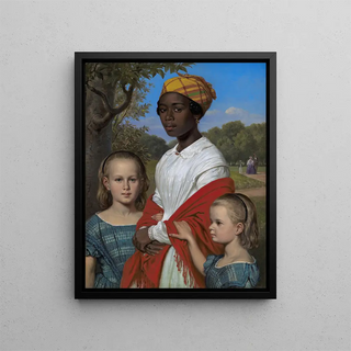 Wilhelm Marstrand - Portrait of Otto Marstrands two Daughters and their WestIndian Nanny Justina Antoine in the Frederiksberg Gardens near Copenhagen.webp