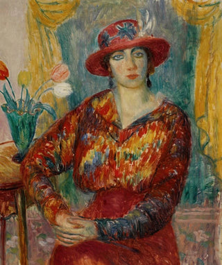 William James Glackens - Woman in Red Blouse with Tulips.webp