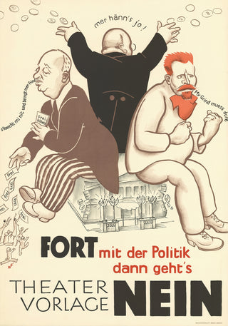Vintage theaterposter 'Theatervorlage Nein' stijl politieke karikatuur