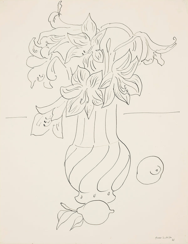 Vase de fleurs et citrons sur un entablement, 1941 – dessin d’Henri Matisse