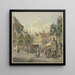 On the left, the choir of a church, on the right, a fountain pavilion with game vendors - Johannes Huibert Prins — framed artwork on a wall