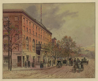 Vue van Washington, kijkend langs de Pennsylvania Avenue richting het onafgewerkte Capitool, National Hotel links, nr. 2 - A Meyer — weergave van het kunstwerk