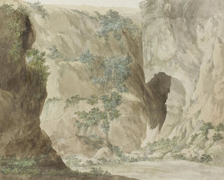 Buitenmuur schilderij van de grot Oor van Denys - Abraham Louis Rodolphe Ducros — weergave van het kunstwerk